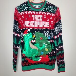 Celebrate Together Mens Christmas Tree Rexosaurus Dinosaur‎ Ugly Sweater Sz M